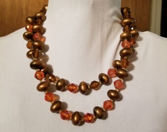 Vintage Necklace Choker Amber Brown Beads Double Strand Mid-Century W Germany