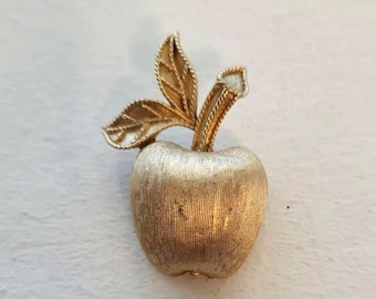 Vintage 70er Jahre Avon Brosche Pin Apfel Gold Tone signiert Lehrer Geschenk Miniatur 2,5 cm