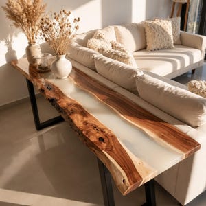 Consolle in resina epossidica realizzata a mano, tavolo con effetto fiume in legno e resina, mobili di lusso moderni per la casa.