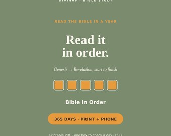 Plan de lectura de la Biblia en orden: lee la Biblia completa en un año / Lista de verificación imprimible de 365 días, del Génesis al Apocalipsis / PDF instantáneo + Teléfono