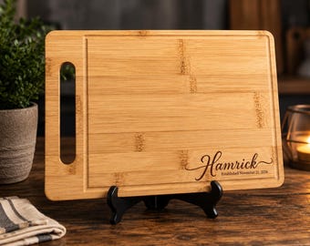 Personalized Engraved Cutting Board, Custom Family Name Bamboo Charcuterie Board, Wedding Anniversary Housewarming Gift