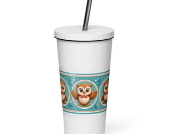 OWL Teal Insulated Tumbler With Straw