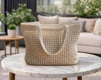 Mönster för virkad nätväska | Nybörjarmarknadsväska DIY | Guide till sommarstrandväska | Boho snoddväska | Amerikanska termer Virkad väska steg för steg