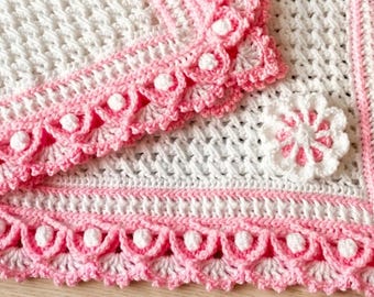 Mönster för virkad babyfilt | Handledning för afghansk stickning med textur och V-stygn (digital nedladdning)
