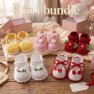 Crochet Baby Booties Pattern Bundle | 5 Floral Newborn Shoe Designs (PDF)