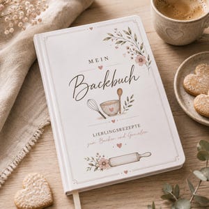 Backbuch für eigene Rezepte, Rezeptbuch zum Selberschreiben, 160 linierte Seiten, Lieblingsrezepte, Geschenk für Hobbybäcker