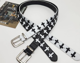 Black & White Cross Patch PU Leather Belt | Gothic Y2K Unisex Streetwear Waist Belt