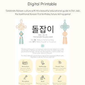 Doljabi Set Dohl Doljabi Kit Korean 1st first Birthday Traditional Korean Dol Jabi Printable Guide in 3 colors