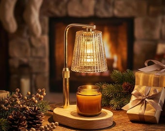 Lámpara calentadora de velas con pantalla de cristal / Decoración acogedora para el hogar / Regalo para ella / Lámpara de luz regulable de 50 W con temporizador