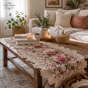 Floral Lace Table Runner Crochet Pattern, Vintage Flower Mat, Beginner DIY Home Decor