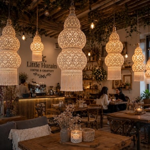 Boho Hanging Lantern Crochet Pattern, Macrame Style Pendant Light Shade (Digital Download)