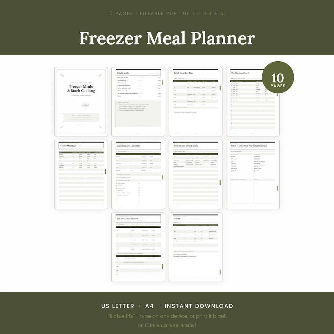 Freezer Meal Planner, Fillable Batch Cooking Prep Day Printable ...