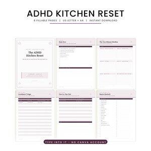 Planificador de reordenamiento de cocina para personas con TDAH, lista de verificación para fregadero con cero platos rellenable