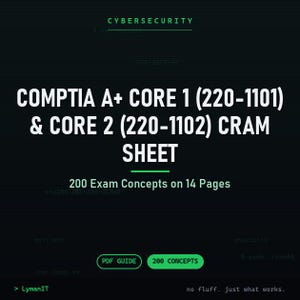 CompTIA A Core 1 (220-1101) & Core 2 (220-1102) Cram Sheet: 200 Exam Concepts on 14 Pages