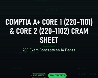 CompTIA A Core 1 (220-1101) i Core 2 (220-1102) Cram Sheet: 200 pojęć egzaminacyjnych na 14 stronach