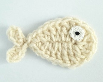 1pc 4" Ivory ALBINO Big Eye FISH Crochet Applique