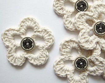 1pc 3.5" Ecru Cream LOOP FLOWER Crochet Applique