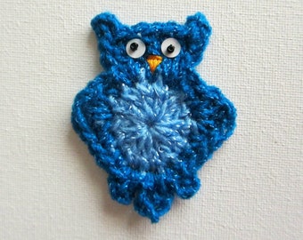 1pc 2.5" BLUE OWL Crochet Applique