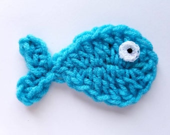 1pc 4" Sky Blue Big EYE FISH Crochet Applique