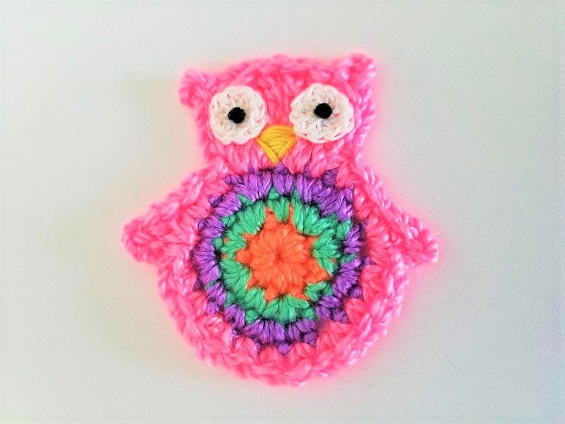On SALE 10/% off 1pc 3 Bright PINK OWL Crochet Applique
