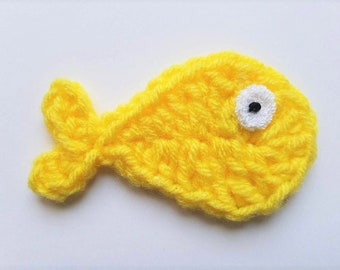 1pc 4" Yellow BIG Eye FISH Crochet Applique