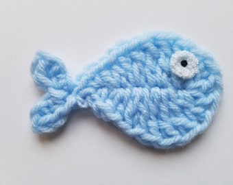 1pc 4" Light Blue BIG EYE FISH Crochet Applique