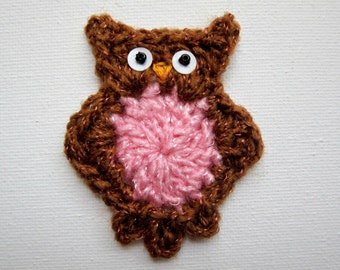 1pc 2.5" Brown n' Pink OWL Crochet Applique