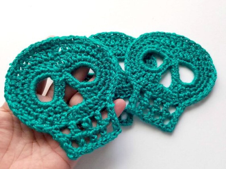 1pc 4.5 TURQUOISE SKULL Crochet Applique On SALE 25/% off