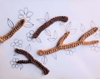 1pc Brown BRANCH STICK and TWIG Crochet Applique