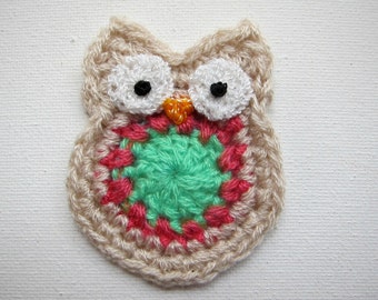 1pc 2.5" Round OWL Crochet Applique