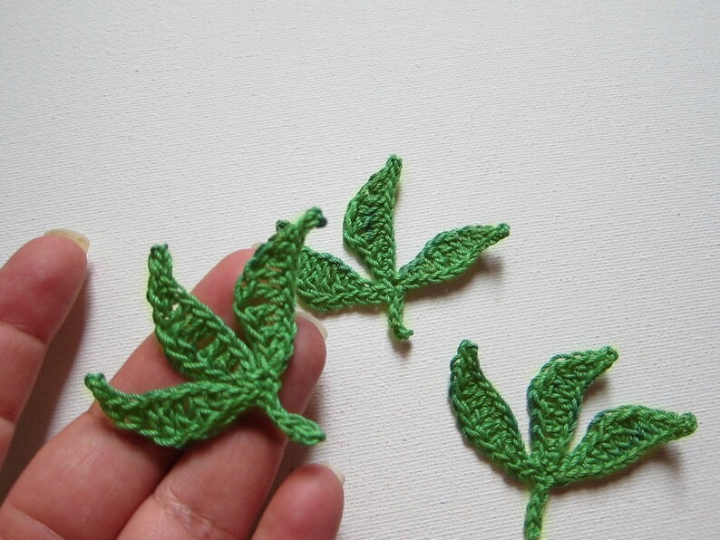 Olive Green CLEARANCE 35/% off 1pc 2 Crochet 3-Leaflet COMPOUND LEAF Applique