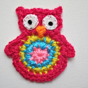 1pc 3 Hot PINK OWL Crochet Applique image 1