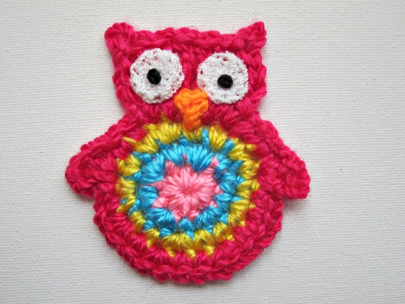 1pc 3 Hot PINK OWL Crochet Applique image 1