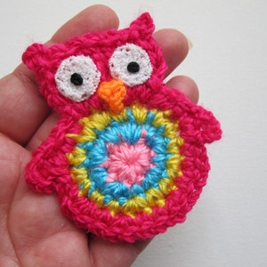 1pc 3 Hot PINK OWL Crochet Applique image 2