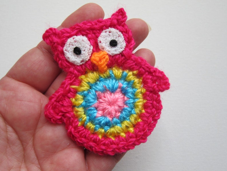 1pc 3 Hot PINK OWL Crochet Applique image 2