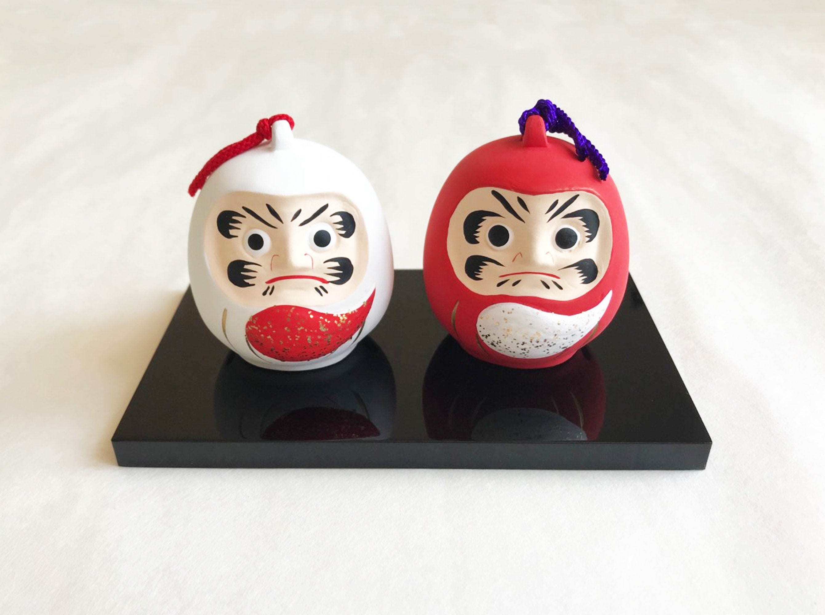 Couple Lucky Daruma Doll Set with Black Lacquer Painted | Etsy