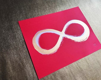 Gold Silver Infinity - Japanese Calligraphy Art on red paper 8.5x11 inch - Japanese art / Japanese calligraphy