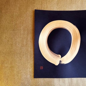 Enso - Gold - Japanese Calligraphy Art on black paper 8x11 inch - Japanese art / Japanese calligraphy