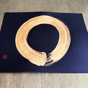 Enso - Gold - Japanese Calligraphy Art on black paper 8.5 x11 inch