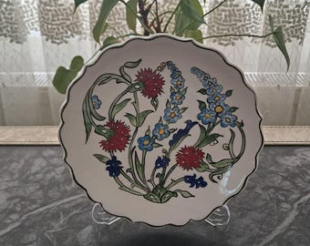 Ceramic Plate with Handmade Tile Art of Flowers