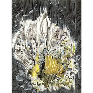 Abstract Bee Art Print - 8x10 Watercolor & Ink with 11x14 Mat