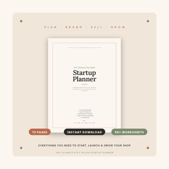 Ultimate Etsy Seller Planner | Printable Small Business Startup Workbook & Launch Guide