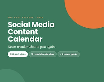 Social Media Content Calendar for Etsy Sellers, 365 Post Ideas + Caption Templates