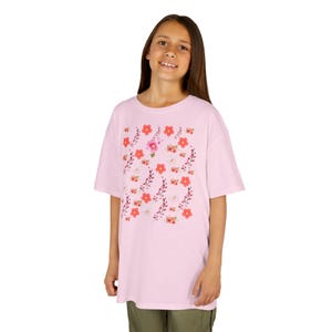Pink Floral Pattern Kids Tee | Cute Flower Print