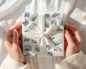 Papel de embrulho botânico - Hortênsia Azul