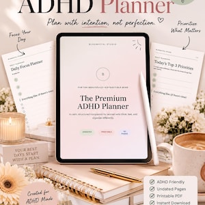 ADHD Planner for Women Printable PDF | Executive Function Planner | ADHD Workbook | Focus & Productivity Planner | Digital Download