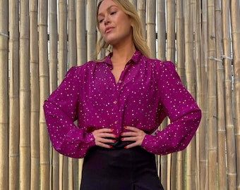 90s Purple Button Down Blouse Vintage