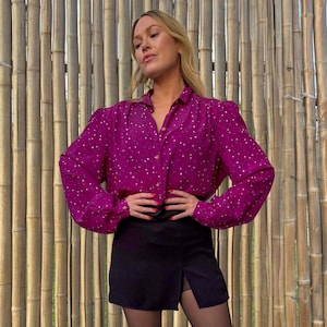 90er Jahre Lila Button Down Bluse Vintage