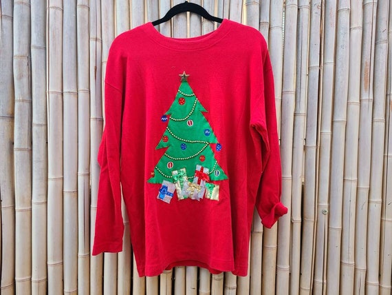 Holiday Christmas Ugly Sweater xmas tree 90s Puff… - image 1