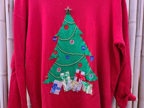 Holiday Christmas Ugly Sweater xmas tree 90s Puff… - image 3